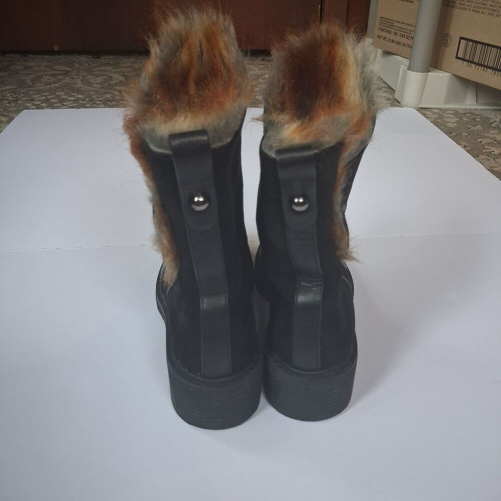 Patrizia Spring Step Saige Faux Fur Mid Calf Boots Black Suede Women 38 US 7.5-8